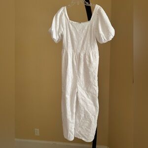 Nordstrom White Puff Sleeve Jumpsuit Square Neck